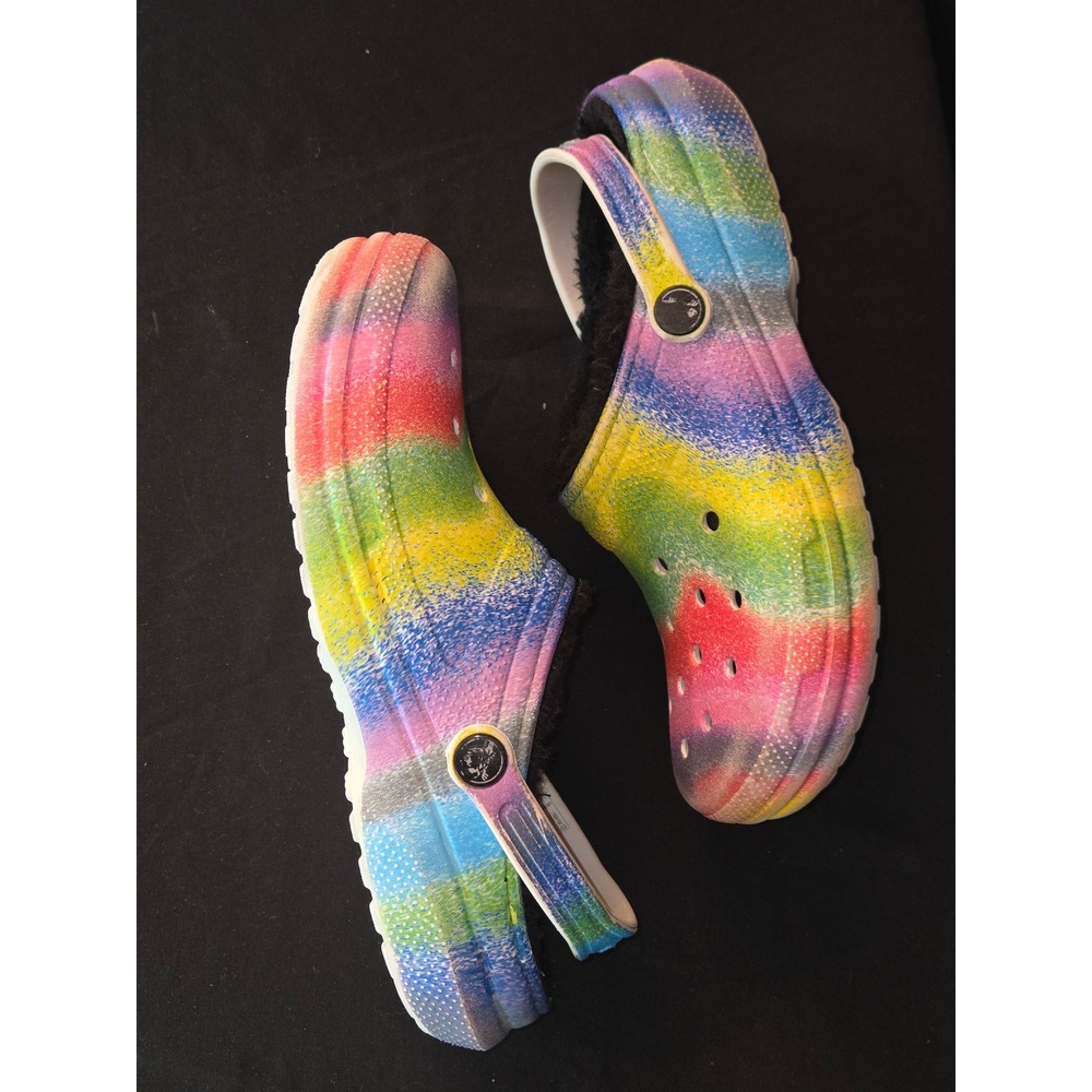 Kids Crocs Classic Lined Clog Rainbow Glitter Fuzzy Slip On Shoes‎ Girls Size 5